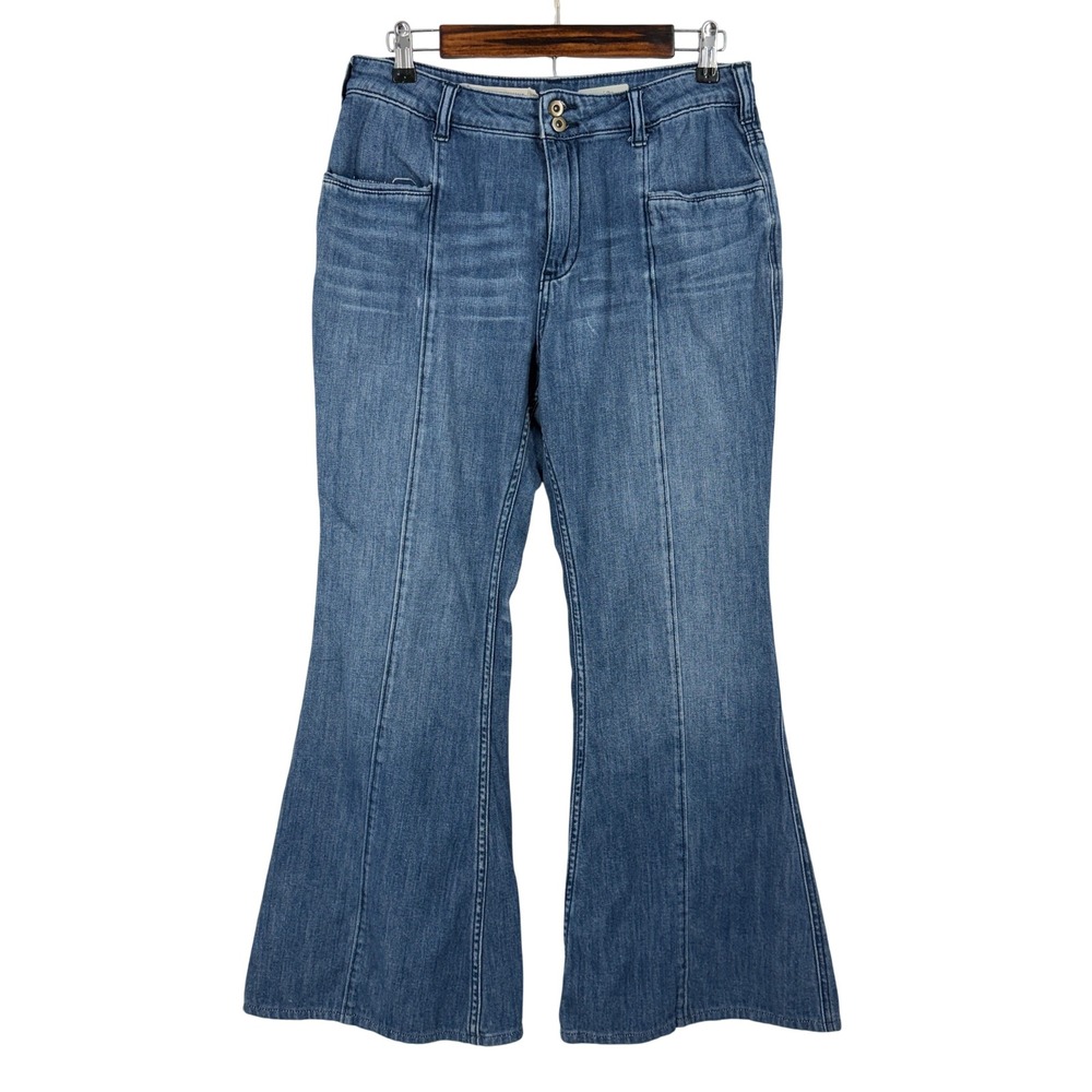 Pilcro Anthropologie Flare Wide Leg Jeans Blue Medium Wash Seam‎ Front Size 29